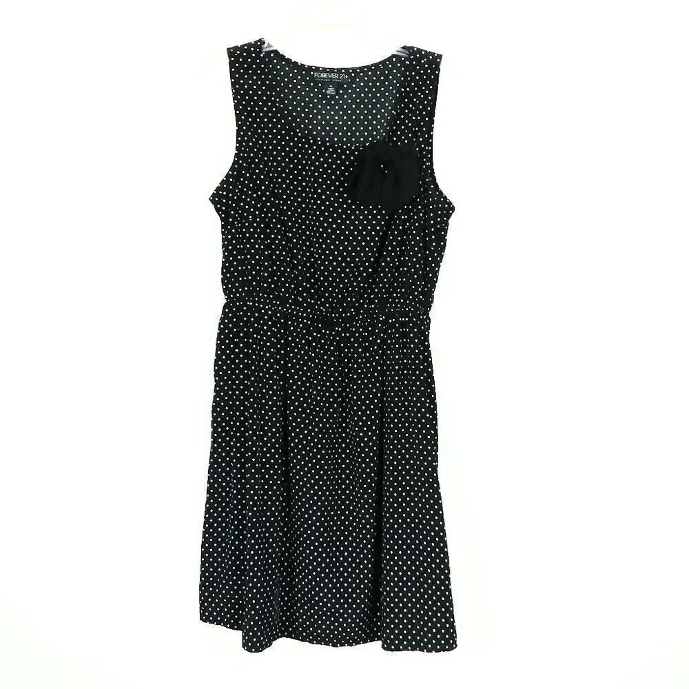 Forever 21 Plus Black & White Polka Dot Bow Dress